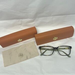 TwoTory Burch cases w/1 pair of lens-free frames, in excellent condition.